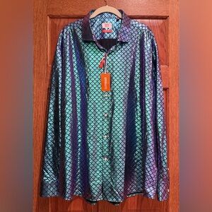 Oppo Men's Shimmering Fancy Fish Disco Button-Down Shirt Size 3xl, 18.7 Neck